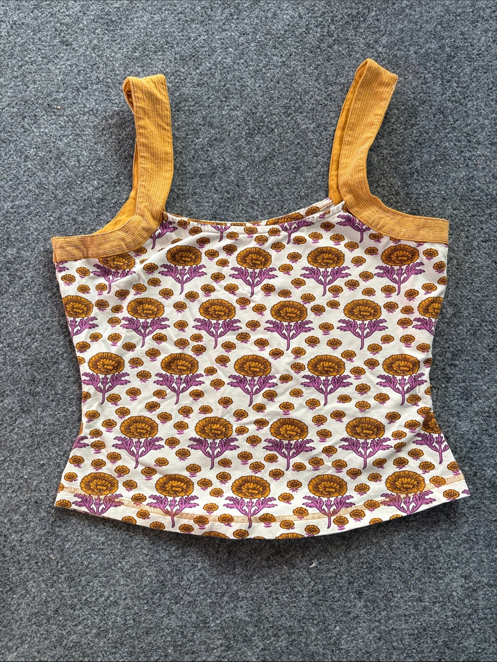 Maeve Trapunto Tank - White with Mustard and Purple Floral Print - Size Small
